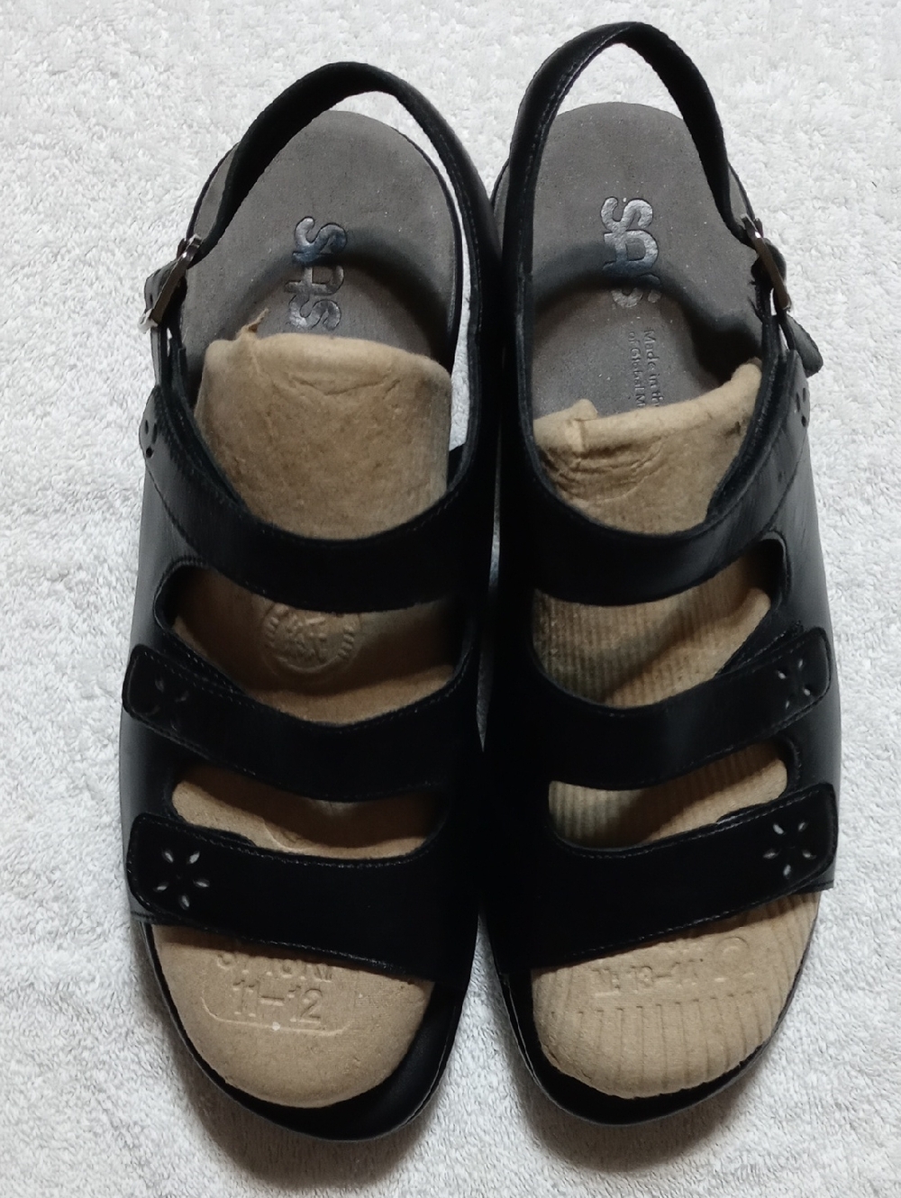 SAS Quatro Black Women's Triple-Strap Comfort Sandals Size 12